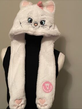 Disney White Plush Kitty Hood Scarf with Pink Accents